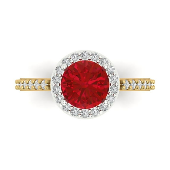 Halo Engagement Ring for Women - 1.86ct Simulated Ruby in 14K White/Yellow Gold Promise Ring