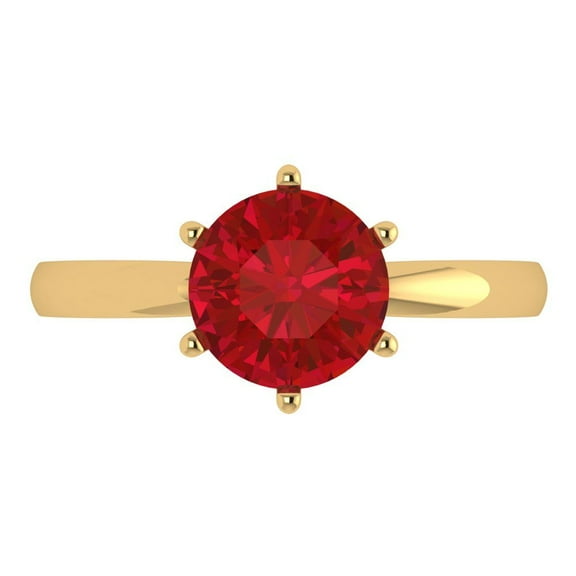 Solitaire Engagement Ring for Women - 2ct Simulated Ruby in 14K Yellow Gold Promise Ring