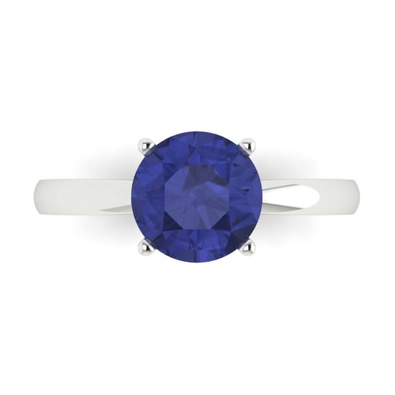 Solitaire Engagement Ring for Women - 2ct Simulated Tanzanite in 14K White Gold Promise Ring