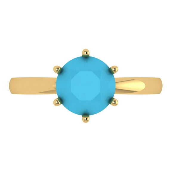 Solitaire Engagement Ring for Women - 2ct Simulated Turquoise in 14K Yellow Gold Promise Ring
