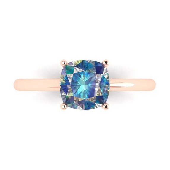 Clara Pucci 14K Rose Gold 2ct BlueMoissanite Solitaire Ring for Women