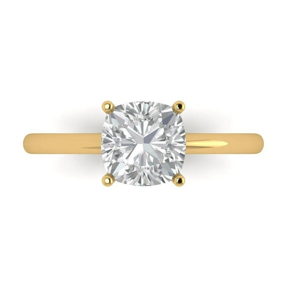 2 ctw Solitaire Anniversary Ring for Women | Cushion Cut Moissanite | Hyperallergenic Solid 14K Yellow Gold