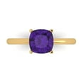 thumbnail image 1 of 2 ct Cushion Cut Natural Amethyst Solitaire 18K Yellow Gold Womens Engagement Ring, 1 of 5