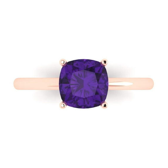 Clara Pucci 14K Rose Gold 2ct Amethyst Solitaire Ring for Women