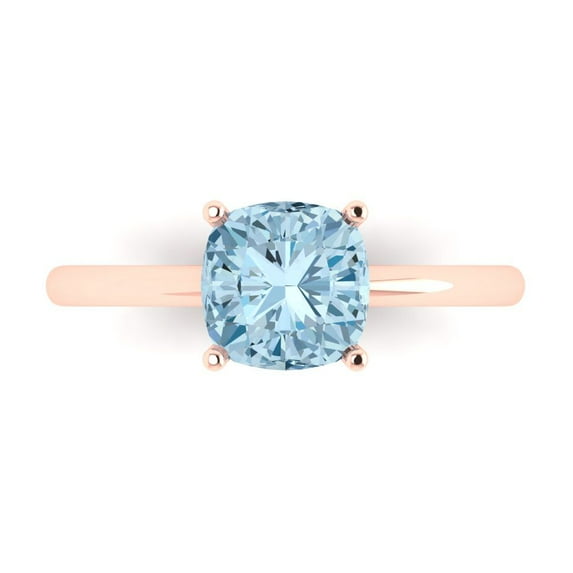2 ctw Solitaire Anniversary Ring for Women | Cushion Cut Natural Aquamarine | Hyperallergenic Solid 14K Rose Gold