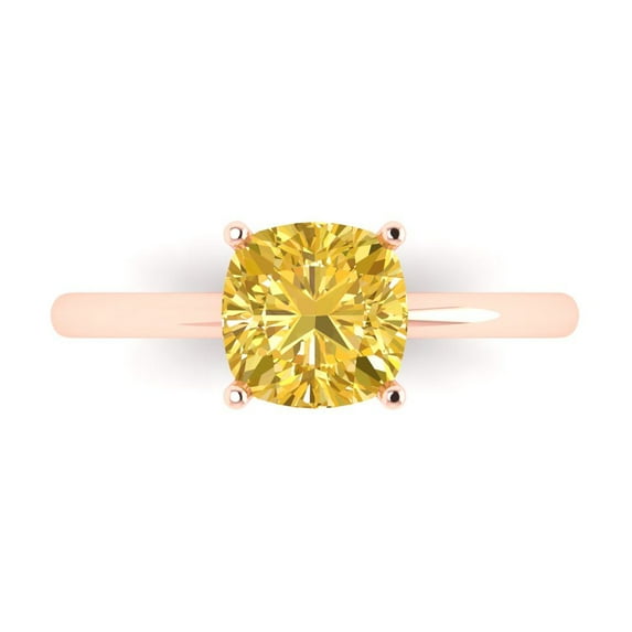 Clara Pucci 14K Rose Gold Solid Gold Citrine Solitaire Anniversary Ring for Women - 2 cttw Cushion Cut