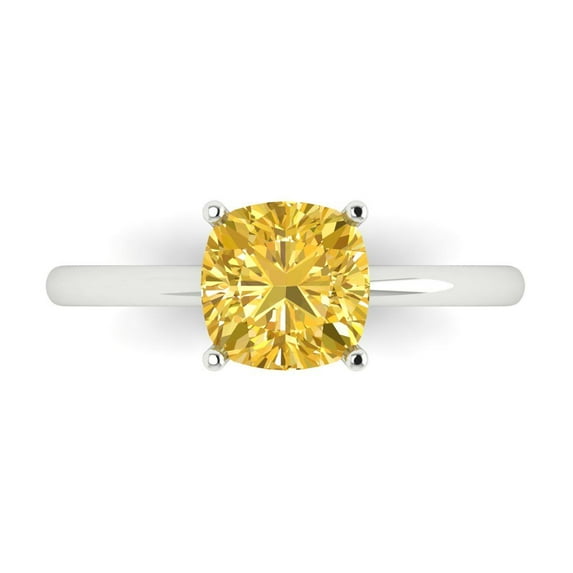 2 ct Cushion Cut Natural Citrine Solitaire 18K White Gold Womens Engagement Ring