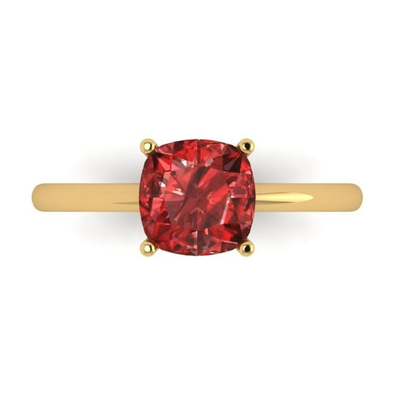 2 ct Cushion Cut Natural Garnet Solitaire 14K Yellow Gold Womens Engagement Ring