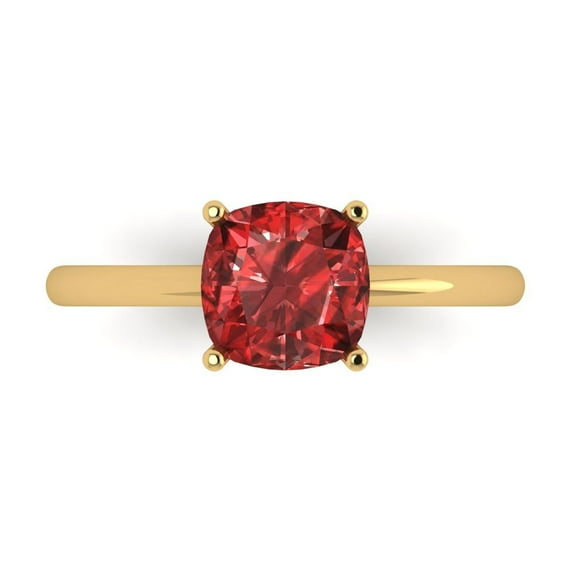 Clara Pucci 14K Yellow Gold Solid Gold Garnet Solitaire Anniversary Ring for Women - 2 cttw Cushion Cut