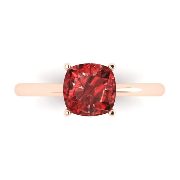 2 ct Cushion Cut Natural Garnet Solitaire Engagement Ring for Women in 18K Rose Gold