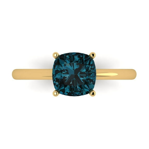 Clara Pucci 14K Yellow Gold 2ct LondonBlueTopaz Solitaire Ring for Women