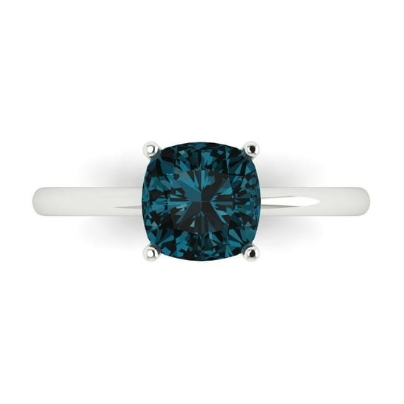 2 ct Cushion Cut Natural London Blue Topaz Solitaire Engagement Ring for Women in 18K White Gold