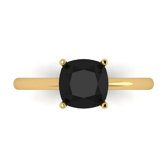 2 ctw Solitaire Anniversary Ring for Women | Cushion Cut Natural Onyx | Hyperallergenic Solid 18K Yellow Gold