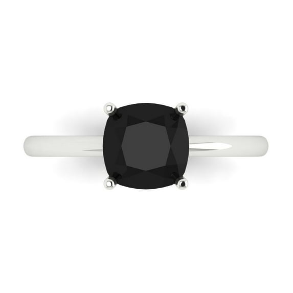Clara Pucci 14K White Gold 2ct Onyx Solitaire Ring for Women