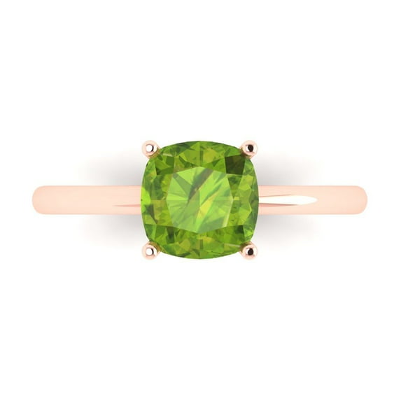 2 ctw Solitaire Anniversary Ring for Women | Cushion Cut Natural Peridot | Hyperallergenic Solid 18K Rose Gold