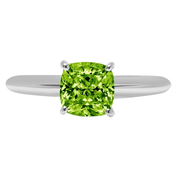 2 ct Cushion Cut Natural Peridot Solitaire 18K White Gold Womens Engagement Ring