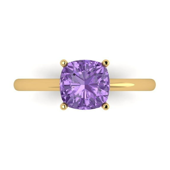 Clara Pucci 14K Yellow Gold Solid Gold Alexandrite Solitaire Anniversary Ring for Women - 2 cttw Cushion Cut