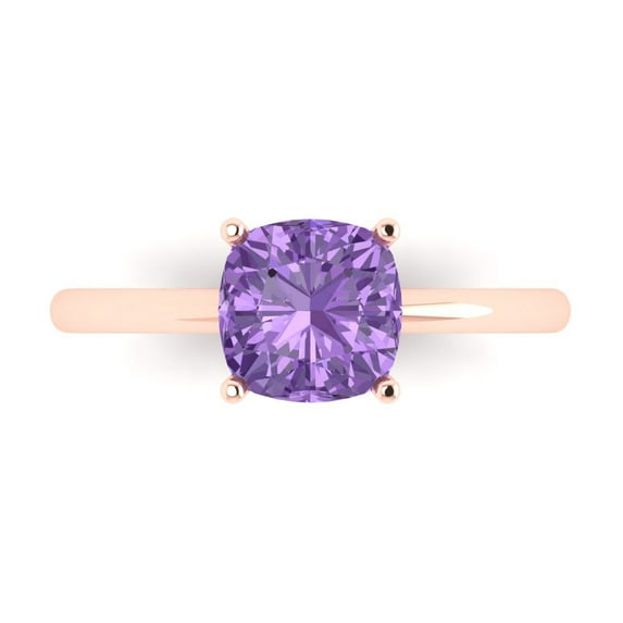 2 ct Cushion Cut Simulated Alexandrite Solitaire 18K Rose Gold Womens Engagement Ring
