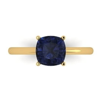2 ctw Solitaire Anniversary Ring for Women | Cushion Cut Simulated Blue Sapphire | Hyperallergenic Solid 14K Yellow Gold