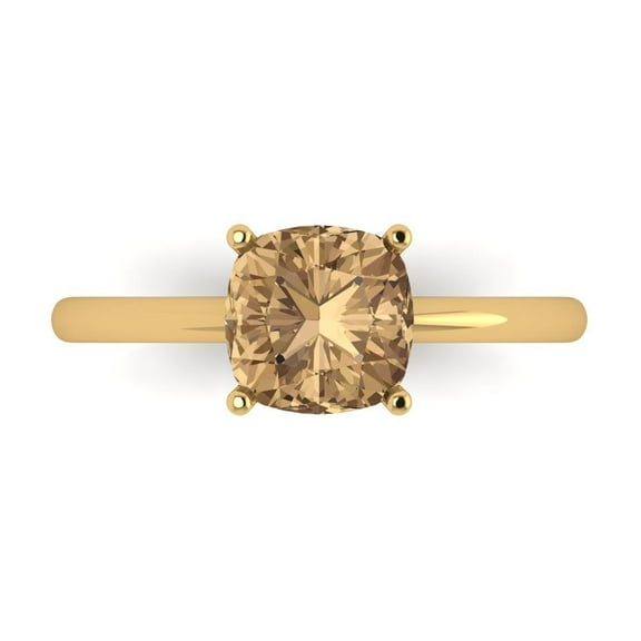 2 ct Cushion Cut Simulated Champagne Diamond Solitaire Engagement Ring for Women in 14K Yellow Gold