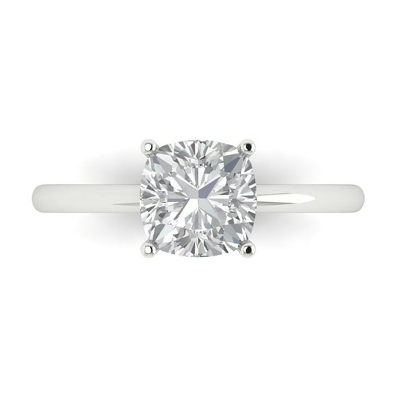 Clara Pucci 14K White Gold Solid Gold Clear Solitaire Anniversary Ring for Women - 2 cttw Cushion Cut