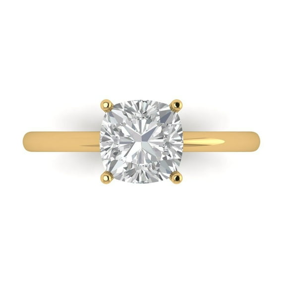 2 ct Cushion Cut Simulated Diamond Solitaire Engagement Ring for Women in 18K Yellow Gold