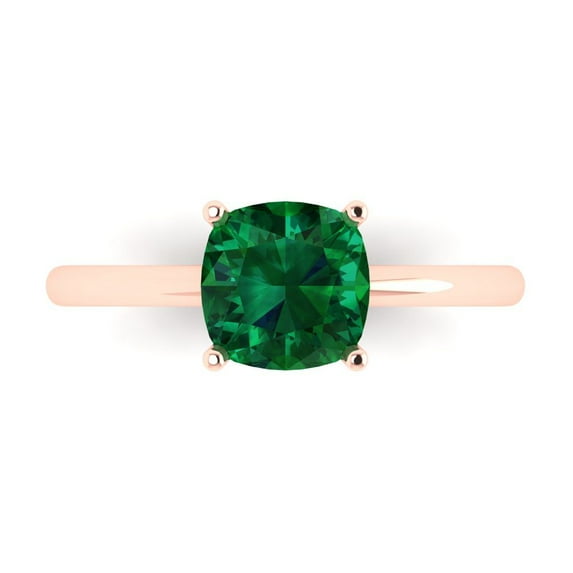 2 ct Cushion Cut Simulated Emerald Solitaire 18K Rose Gold Womens Engagement Ring