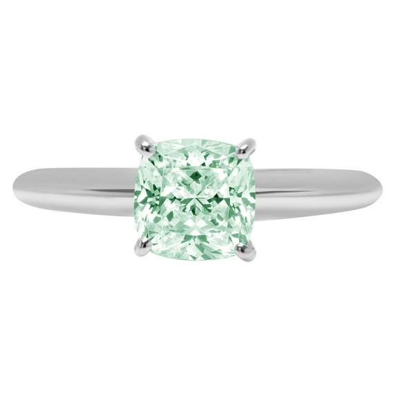 2 ct Cushion Cut Simulated Green Diamond Solitaire 14K White Gold Womens Engagement Ring