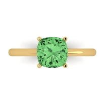 2 ctw Solitaire Anniversary Ring for Women | Cushion Cut Simulated Green Diamond | Hyperallergenic Solid 18K Yellow Gold