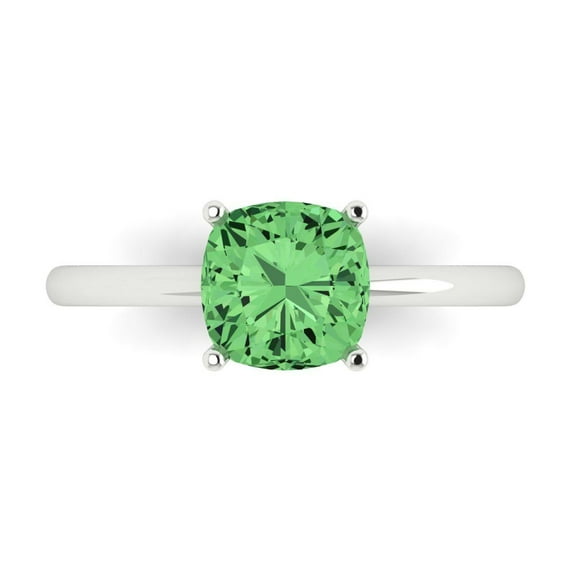 2 ct Cushion Cut Simulated Green Diamond Solitaire Engagement Ring for Women in 18K White Gold