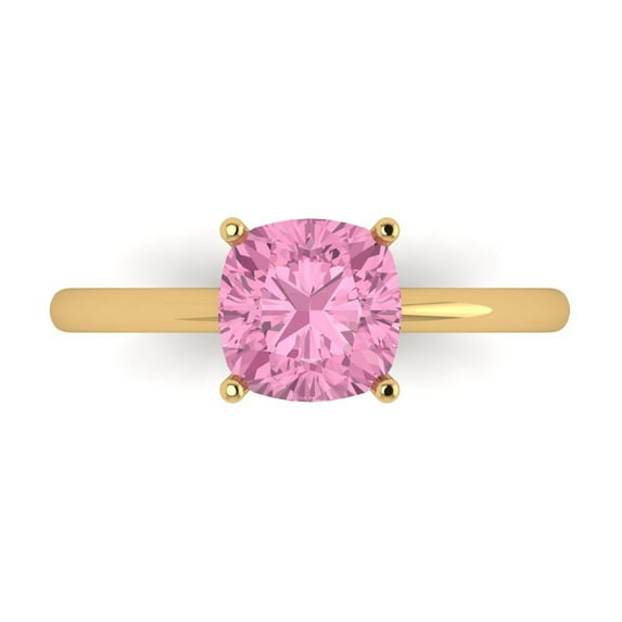 Clara Pucci 14K Yellow Gold Solid Gold Pink Solitaire Anniversary Ring for Women - 2 cttw Cushion Cut