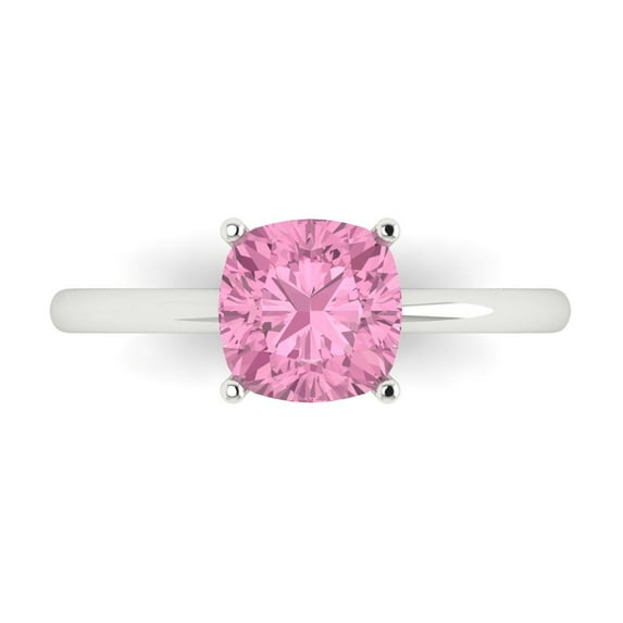 Clara Pucci 14K White Gold 2ct Pink Solitaire Ring for Women