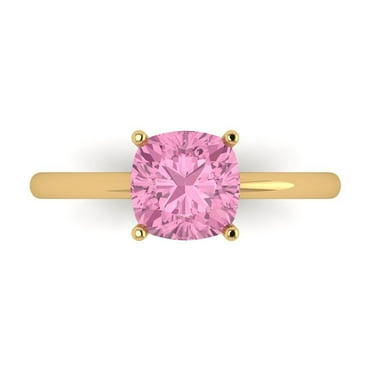 2 ct Cushion Cut Simulated Pink Diamond Solitaire Engagement Ring for Women in 14K Yellow Gold