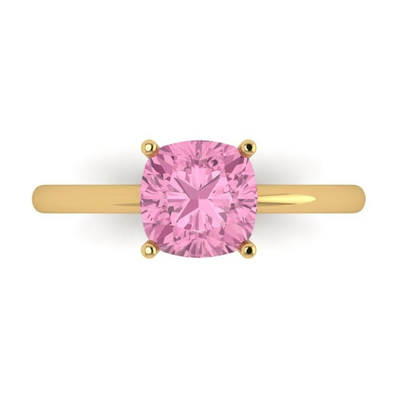 Clara Pucci 14K Yellow Gold 2ct Pink Solitaire Ring for Women