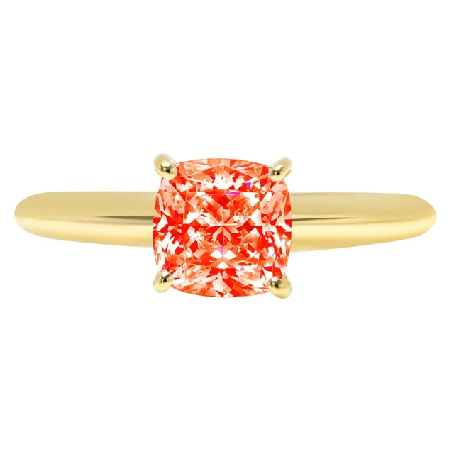 2 ct Cushion Cut Simulated Red Diamond Solitaire 14K Yellow Gold Womens Engagement Ring
