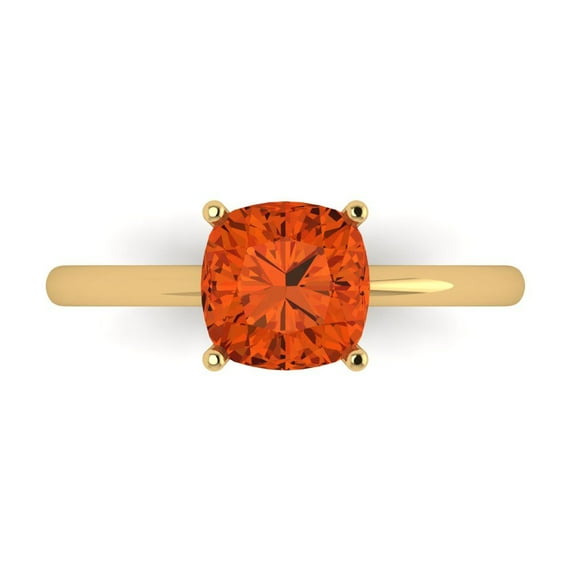 2 ctw Solitaire Anniversary Ring for Women | Cushion Cut Simulated Red Diamond | Hyperallergenic Solid 18K Yellow Gold