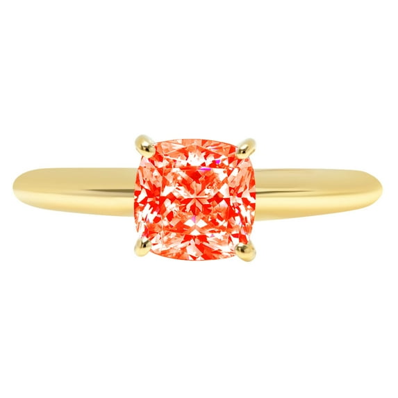 2 ct Cushion Cut Simulated Red Diamond Solitaire 18K Yellow Gold Womens Engagement Ring