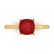 2 ctw Solitaire Anniversary Ring for Women | Cushion Cut Simulated Ruby | Hyperallergenic Solid 14K Yellow Gold