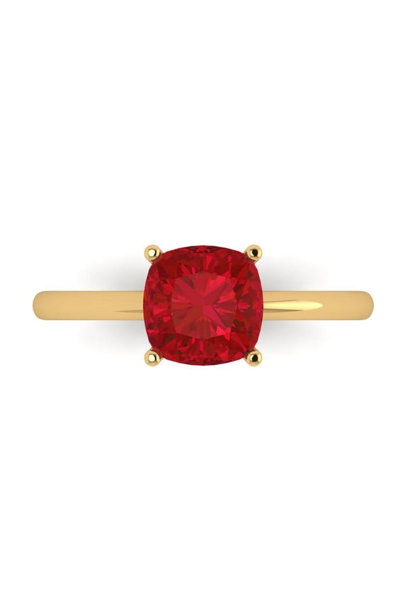 2 ct Cushion Cut Simulated Ruby Solitaire Engagement Ring for Women in 18K Yellow Gold