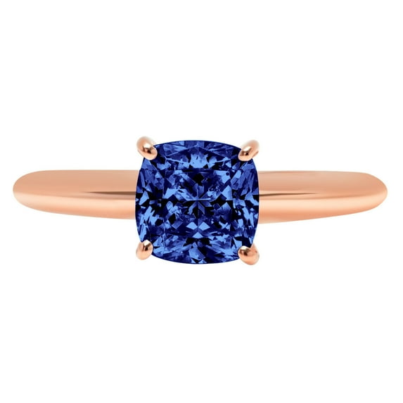 2 ct Cushion Cut Simulated Tanzanite Solitaire 14K Rose Gold Womens Engagement Ring
