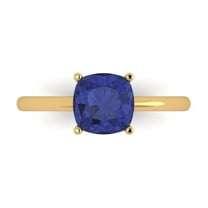 2 ctw Solitaire Anniversary Ring for Women | Cushion Cut Simulated Tanzanite | Hyperallergenic Solid 14K Yellow Gold