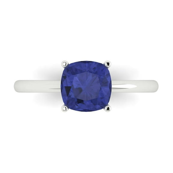 2 ct Cushion Cut Simulated Tanzanite Solitaire Engagement Ring for Women in 18K White Gold
