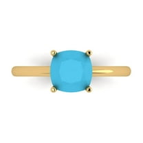 2 ctw Solitaire Anniversary Ring for Women | Cushion Cut Simulated Turquoise | Hyperallergenic Solid 14K Yellow Gold
