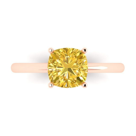 2 ct Cushion Cut Simulated Yellow Diamond Solitaire Engagement Ring for Women in 18K Rose Gold