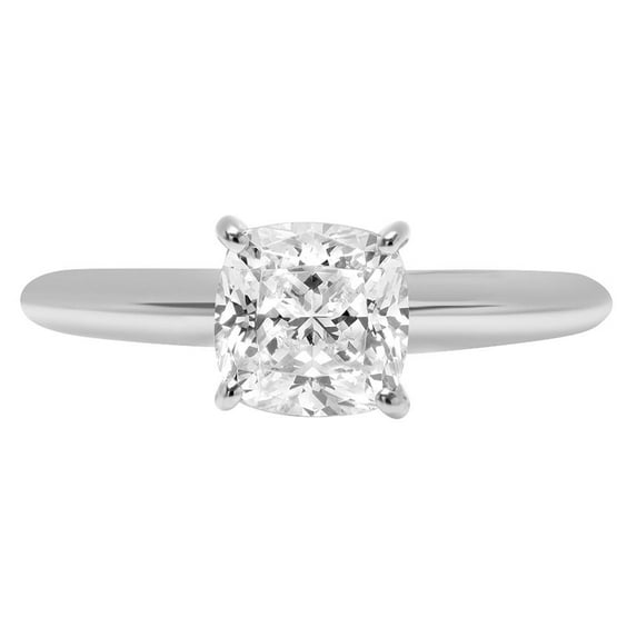 2 ct Cushion Cut White Sapphire Solitaire 18K White Gold Womens Engagement Ring