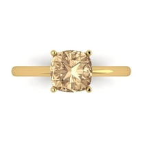 2 ct Cushion Cut Yellow Moissanite Solitaire 18K Yellow Gold Womens Engagement Ring