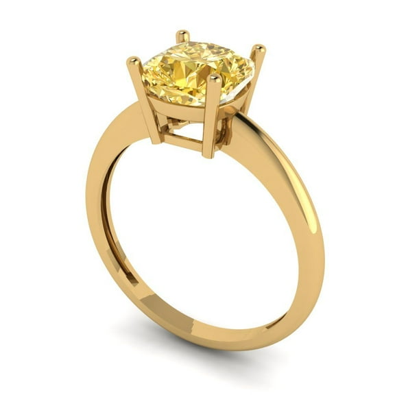 2 ct Cushion Cut Yellow Moissanite Solitaire Engagement Ring for Women in 14K Yellow Gold