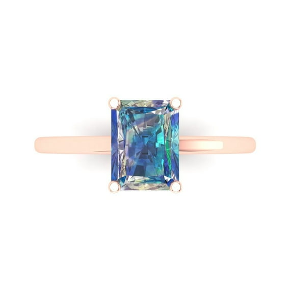 2 ct Emerald Cut Blue Moissanite Solitaire Engagement Ring for Women in 18K Rose Gold