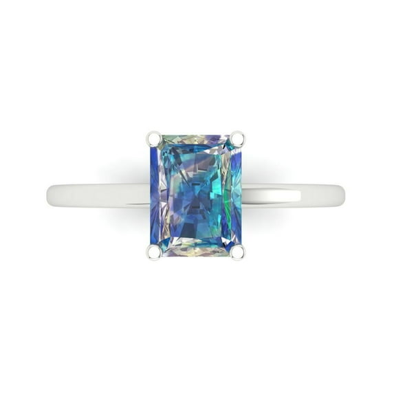 2 ct Emerald Cut Blue Moissanite Solitaire Engagement Ring for Women in 18K White Gold