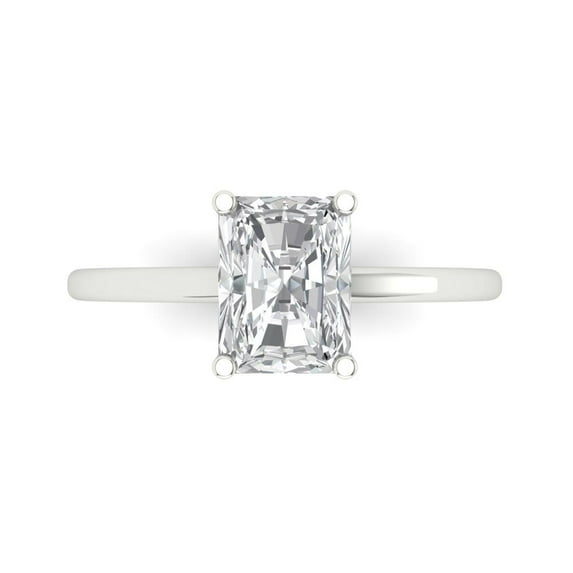 Clara Pucci 14K White Gold Solid Gold Moissanite Solitaire Anniversary Ring for Women - 2 cttw Emerald Cut